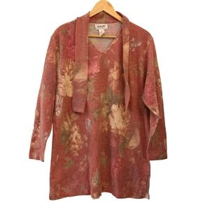 Gabriella T Sweater Womens 2X Rose Floral Merino Wool Scarf Neck Tunic Excellent